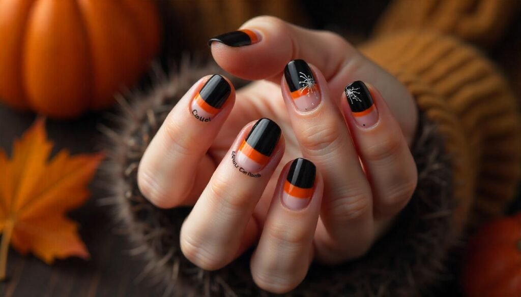 black and orange french tip nails